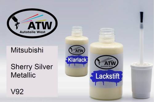 Mitsubishi, Sherry Silver Metallic, V92: 20ml Lackstift + 20ml Klarlack - Set, von ATW Autoteile West.